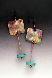 Click to view detail for MB-E452 Earrings, Copper Squares with Turquoise $86